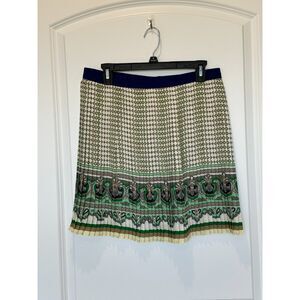 Zara Pleated Mini Skirt Green Blue Cream Scarf Pattern Size Small